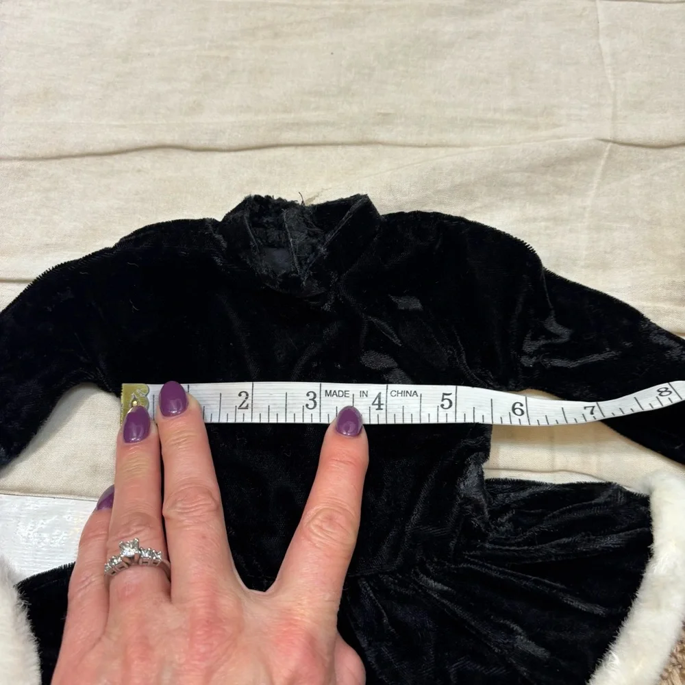 Battat Dolls Black Velour‎ Long Sleeve Dress with White Faux Fur Trim